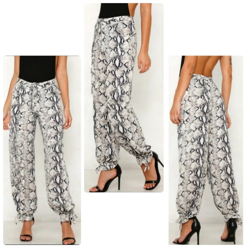 NWT Snake High Waisted Wide Leg Ankle Tie Pants